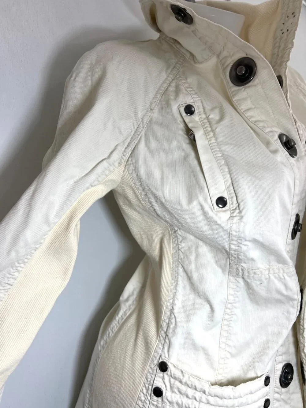 Free People Ivory Button-Up Long Cotton Jacket Womens Size Small